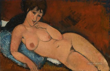 Amedeo Modigliani Painting - nude on a blue cushion Amedeo Modigliani